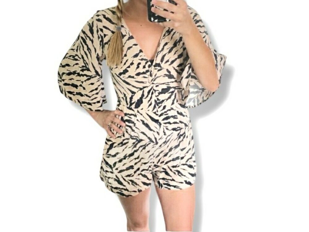 Abercrombie & Fitch Zebra Print Romper V-Neck Bell Sleeves Size S